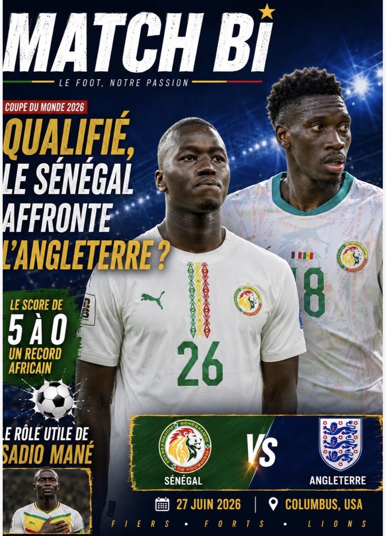 Qualifié, le Sénégal affronte l'Angleterre ?